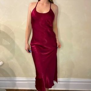 Lulu’s Burgundy Red Satin-like Racer-back Slip Dress in Size XS
